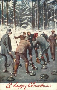 c1908 Tuck Christmas Postcard Humour of Life 9235, A Curling Match, Sweepers