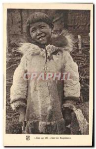 Old Postcard Polar Jean laughs among the Eskimos