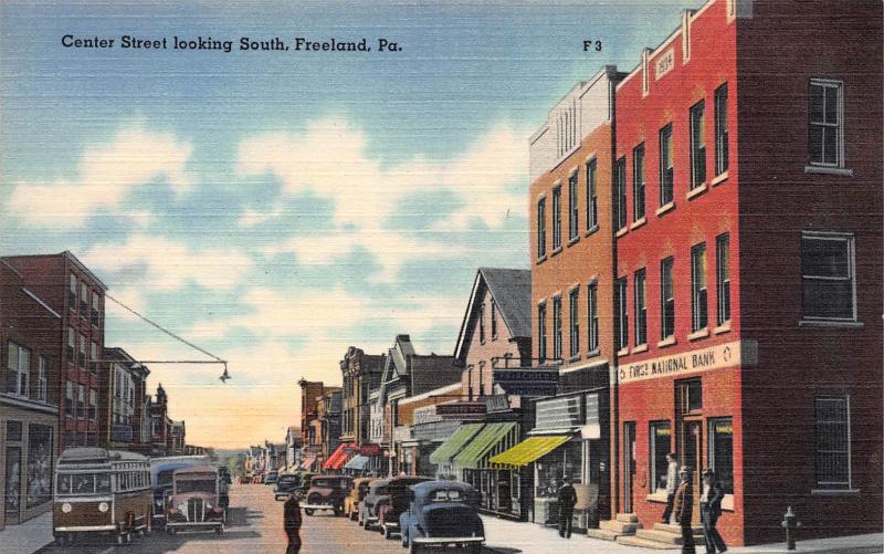 Center Street Looking South, Freeland, Pennsylvania, Early Postcard, Unused