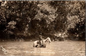 RPPC Cowboy Fording Arkansas River on Horseback c1908 Vintage Postcard J57