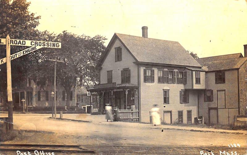 1910 Rock MA Railroad Crossing Store & Post Office Real Photo Postcard