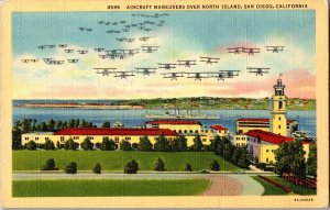 Aircraft Maneuvers Over North Island, San Diego CA c1941 Vintage Postcard L53