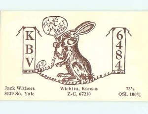 bunny rabbit - QSL CB HAM RADIO CARD Wichita Kansas KS s0226