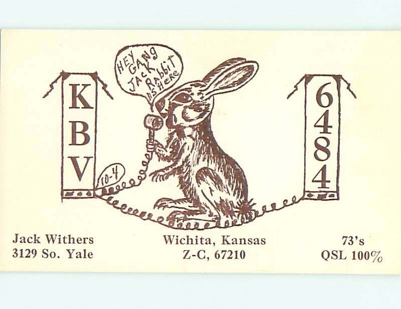 bunny rabbit - QSL CB HAM RADIO CARD Wichita Kansas KS s0226