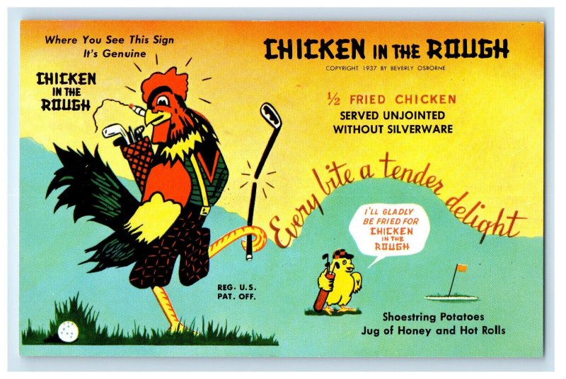 1937 Big Chicken, Chicken In The Rough Oklahoma City OK Advertising Postcard