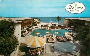 Miami Beach Florida 1960 Sahara Resort pool roadside Teich postcard 10733