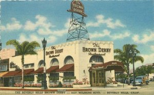 Autos California Beverly Hills Brown Derby Restaurants Postcard Teich 20-13907