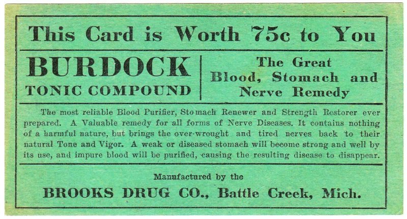 Brooks Drug Company Burdock Tonic Compound coupon - 1911