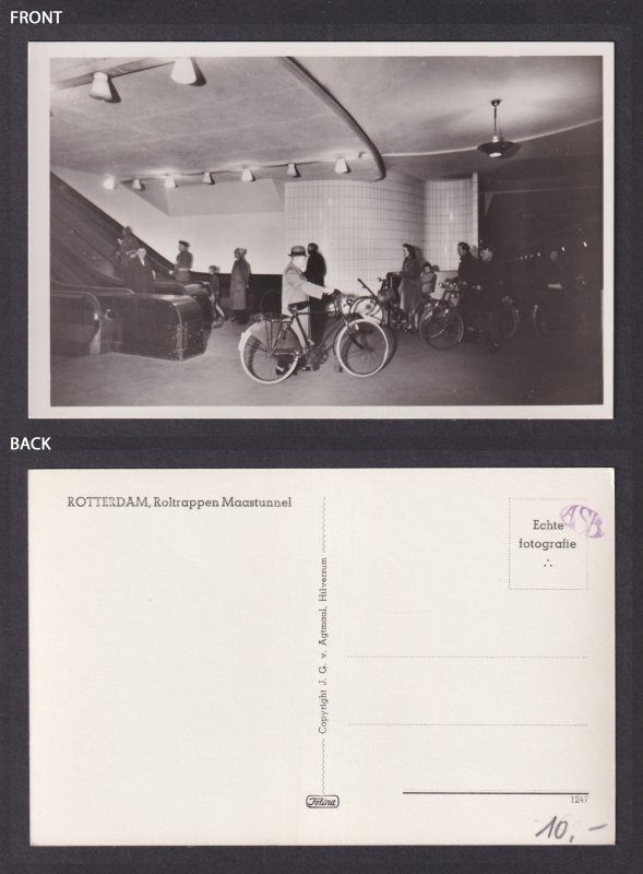 Vintage Postcard Netherlands Rotterdam Escalators Maastunnel