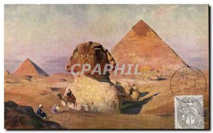 Old Postcard Egypt Egypt The Sphinx and the Pyramids Stamp Levant