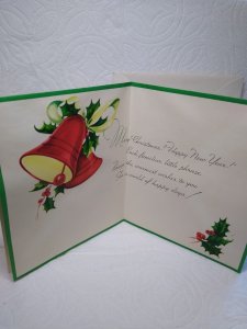 Christmas Greeting Card Jingle Bells Diecut Foldout Mid Century Holiday Holly