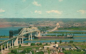 Vintage Postcard 1970' International Bridge And Soo Locks Sault Ste Marie MI