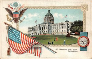 LPS13 Minnesota State Capitol Patriotic Flag Postcard Langsdorf 