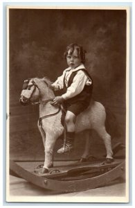 c1910's Little Boy Rocking Horse England United Kingdom UK RPPC Photo Postcard
