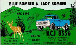 QSL Card KCJ 8556 Blue Bomber & Lady Bomber Gene & FRan Hale Herniston Oregn