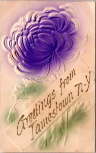 Postcard NY Chautauqua County Greetings from Jamestown Embossed Flower 1908 B2