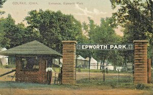 Colfax IA Entrance To Epworth Park Note Gate Keeper Postcard