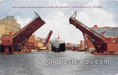 State Street Bascule Bridge Steamship Pere Marquette, Chicago Ship 1910 