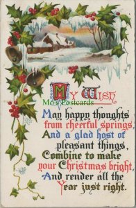Greetings Postcard - My Wish - Christmas Winter Scene - Cottage in Snow RS26429