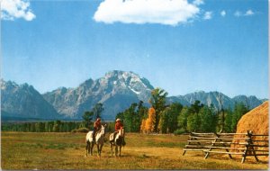 Postcard WY - People on horses at Dude Ranch , Jackson Hole