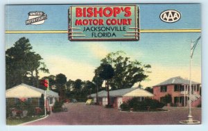 JACKSONVILLE, FL Florida~BISHOP'S MOTOR COURT c1940s Roadside  Linen Postcard