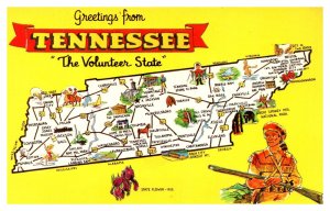 Postcard TN Map Greetings from Tennessee The Volunteer State Flower Iris