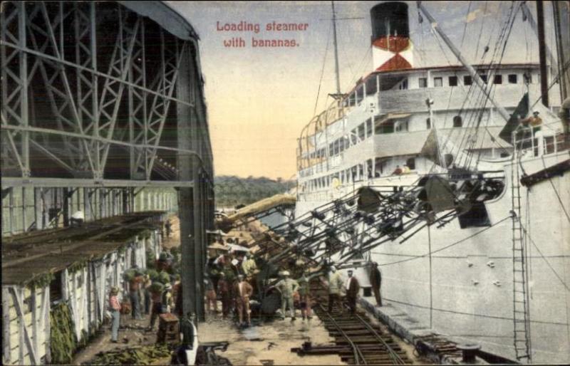 Costa Rica Loading Steamer w/ Bananas c1910 Postcard