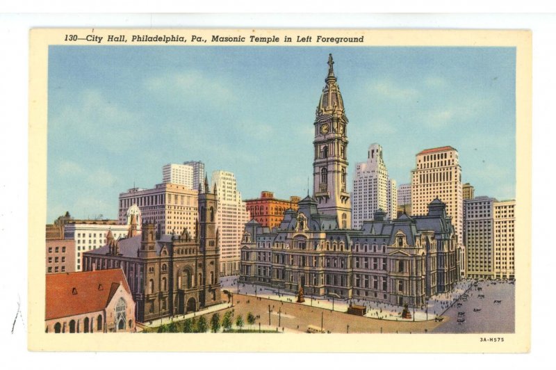 PA - Philadelphia. City Hall with Masonic Temple on Left ca 1933
