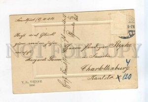 528264 NEW YEAR Boy catching PIG Hunt DACHSHUND Vintage postcard Vienna #5066