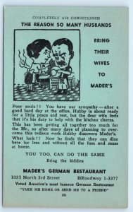 MILWAUKEE, WI ~ Roadside MADER'S German RESTAURANT  c1960s Comic Postcard