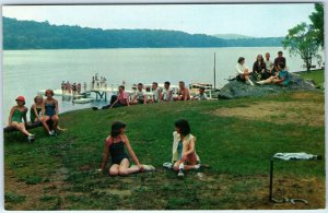 c1960s Candlewood Lake, CT Greetings from Cute Girls Women Men Artchrome A306