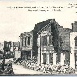 c1910s Chauny, France Destructed Houses Road to Tergnier WWI Ruins Damage A360