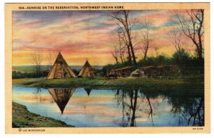 Vintage 1940's Curteich Postcard - Sunrise on The Reservation Pacific Northwest