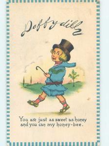 Pre-Linen comic DAFFYDILL - BOY WALKING WITH TOP HAT AND CANE HL2946