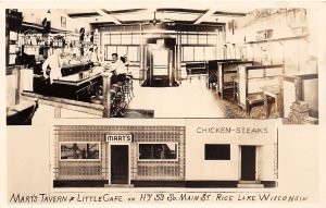 J64/ Rice Lake Wisconsin RPPC Postcard c1930s Marts Tavern Caf� Interior 416