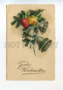 528123 CHRISTMAS Xmas Bells Flowers Greeting Vintage postcard