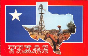 US6 USA Texas state map 1997 windmill cowboy postcard