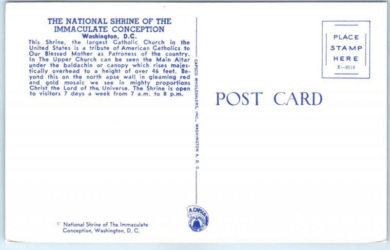 Postcard - The National Shrine Of The Immaculate Conception - Washington, D. C.