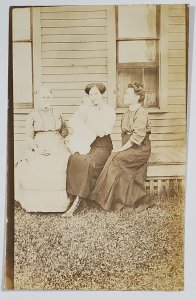 RPPC Lovely Victorian Woman with Baby on Porch Old Woman Photo Postcard B28