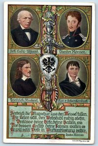 Germany Postcard Four German Poets and Sword Logo c1910 Oilette Tuck Art