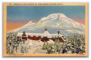 Timberline Lodge in Winter Mt Hood Oregon OR UNP Linen Postcard N25