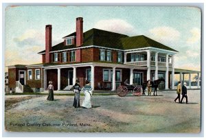 c1910's Portland Country Club Building Horse Carriage Portland Maine ME Postcard