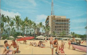 Postcard Waikiki Beach at the Hilton Hawaiian Village Hawaii 1961