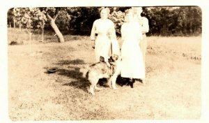 Vintage 1910's RPPC Postcard - Teenagers on the Farm with their Dog