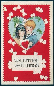Valentine Greetings Pretty Girl & Boy used c1927