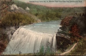 New York Letchworth Park Midle Falls From Glen Iris Albertype