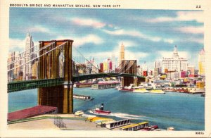 New York City Brooklyn Bridge and Manhattan Skyline