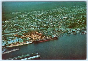 PORT ALBERNI, Vancouver Island B.C. Canada ~AERIAL VIEW Freighter 4x6 Postcard