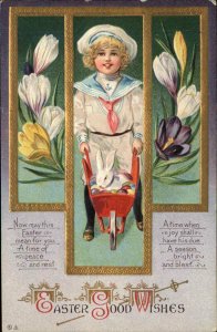 Easter Little Boy in Sailor Suit With White Rabbit c1910 Vintage Postcard