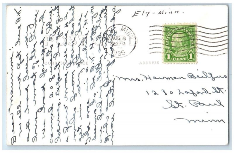 1935 River And Trees Scene Ely Minnesota MN RPPC Photo Posted Vintage Postcard